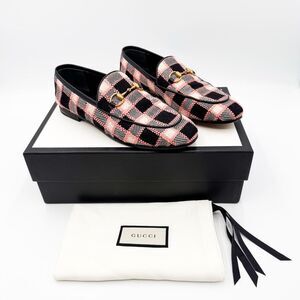 Gucci Jordaan Horsebit Tweed Plaid Loafers Flats EU 37.5 US 7.5